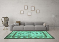 Machine Washable Abstract Turquoise Contemporary Rug, wshcon1533turq