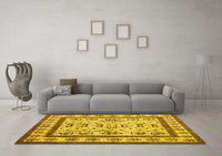 Machine Washable Abstract Yellow Contemporary Rug, wshcon1533yw