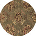 Round Abstract Brown Contemporary Rug, con1534brn