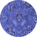 Round Machine Washable Abstract Blue Contemporary Rug, wshcon1534blu