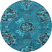 Round Abstract Light Blue Contemporary Rug, con1534lblu