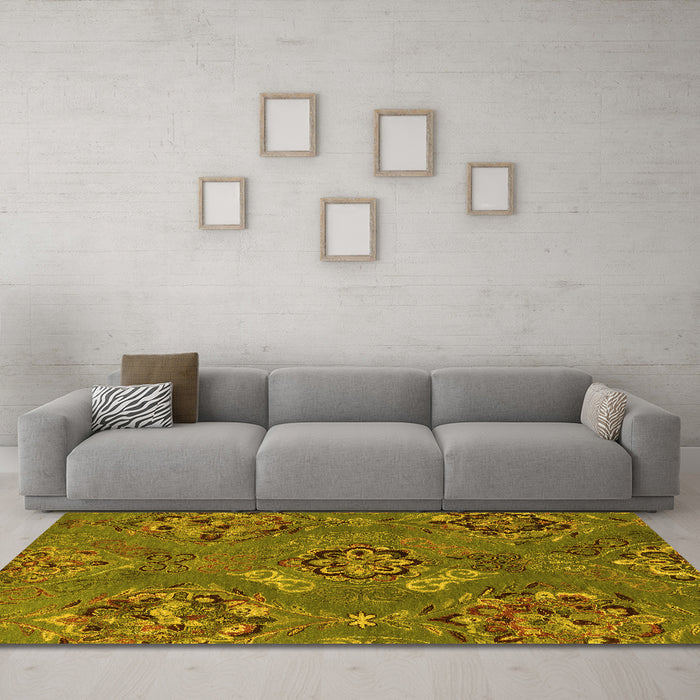 Machine Washable Abstract Yellow Contemporary Rug in a Living Room, wshcon1534yw