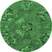 Round Machine Washable Abstract Emerald Green Contemporary Area Rugs, wshcon1534emgrn