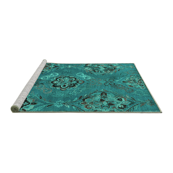 Sideview of Machine Washable Abstract Turquoise Contemporary Area Rugs, wshcon1534turq