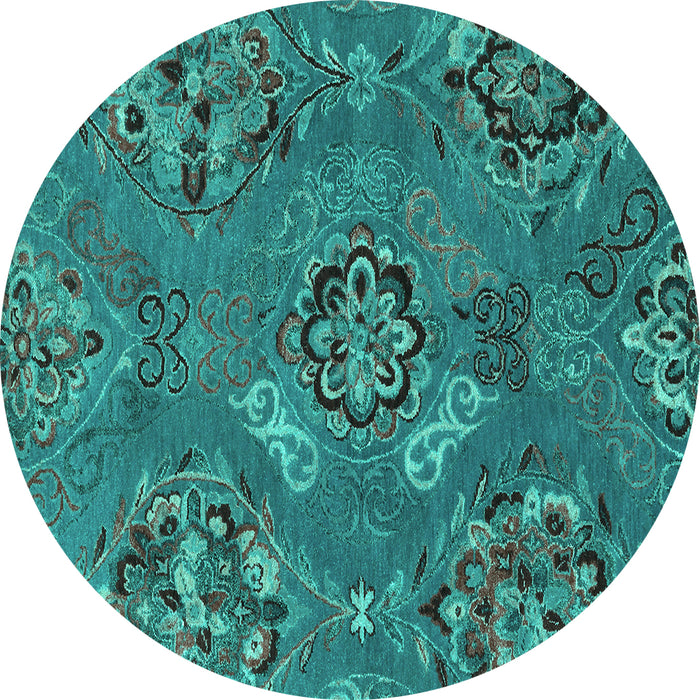 Round Abstract Turquoise Contemporary Rug, con1534turq