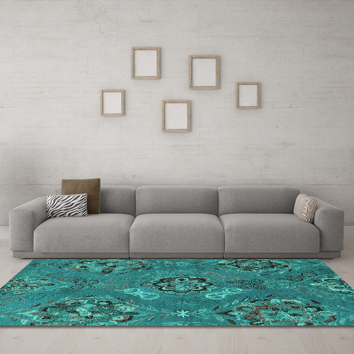 Machine Washable Abstract Turquoise Contemporary Area Rugs in a Living Room,, wshcon1534turq