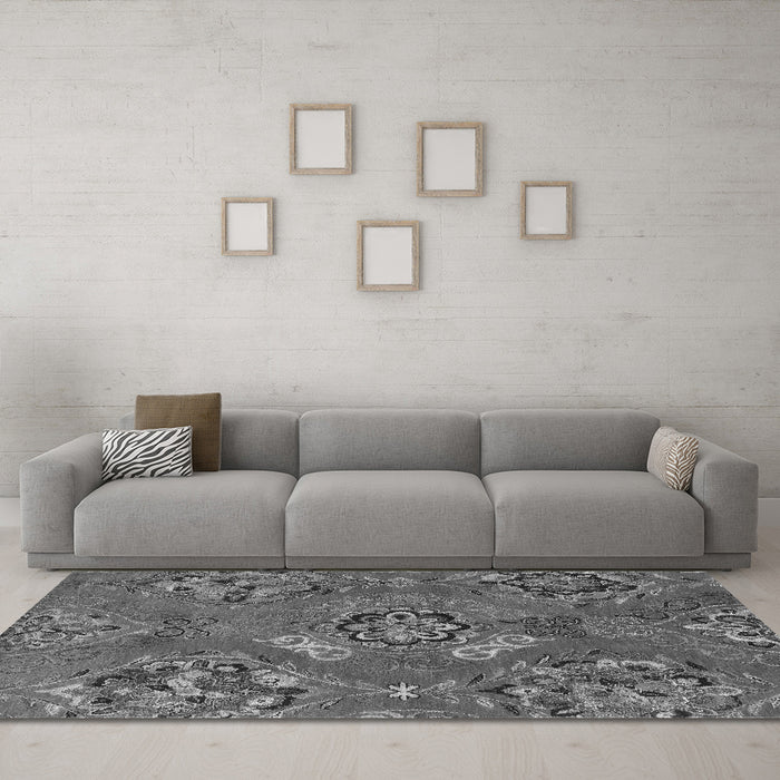 Machine Washable Abstract Gray Contemporary Rug in a Living Room,, wshcon1534gry