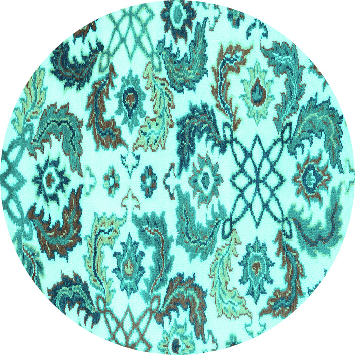 Round Abstract Turquoise Contemporary Rug, con1535turq