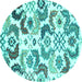 Round Abstract Turquoise Contemporary Rug, con1535turq