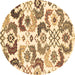 Round Abstract Brown Contemporary Rug, con1535brn