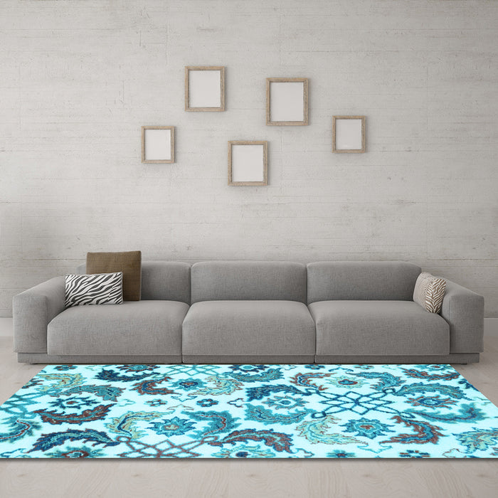 Machine Washable Abstract Light Blue Contemporary Rug in a Living Room, wshcon1535lblu