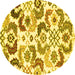 Round Abstract Yellow Contemporary Rug, con1535yw