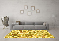 Machine Washable Abstract Yellow Contemporary Rug, wshcon1535yw