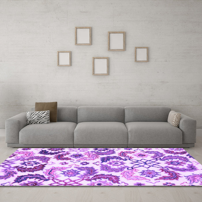 Machine Washable Abstract Purple Contemporary Area Rugs in a Living Room, wshcon1535pur