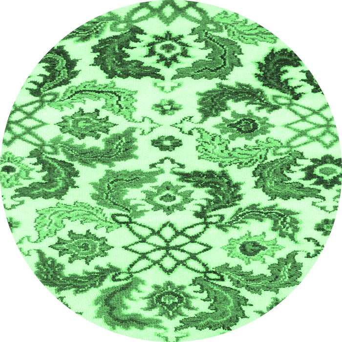 Round Machine Washable Abstract Emerald Green Contemporary Area Rugs, wshcon1535emgrn