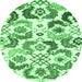 Round Machine Washable Abstract Emerald Green Contemporary Area Rugs, wshcon1535emgrn