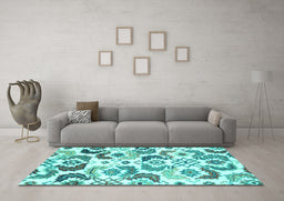 Machine Washable Abstract Turquoise Contemporary Area Rugs in a Living Room,, wshcon1535turq