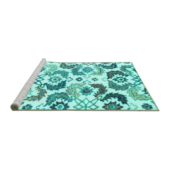 Sideview of Machine Washable Abstract Turquoise Contemporary Area Rugs, wshcon1535turq