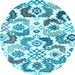 Round Machine Washable Abstract Light Blue Contemporary Rug, wshcon1535lblu