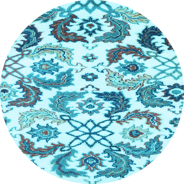Round Abstract Light Blue Contemporary Rug, con1535lblu