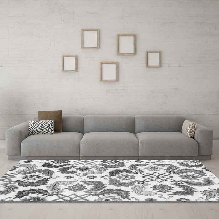 Machine Washable Abstract Gray Contemporary Rug in a Living Room,, wshcon1535gry