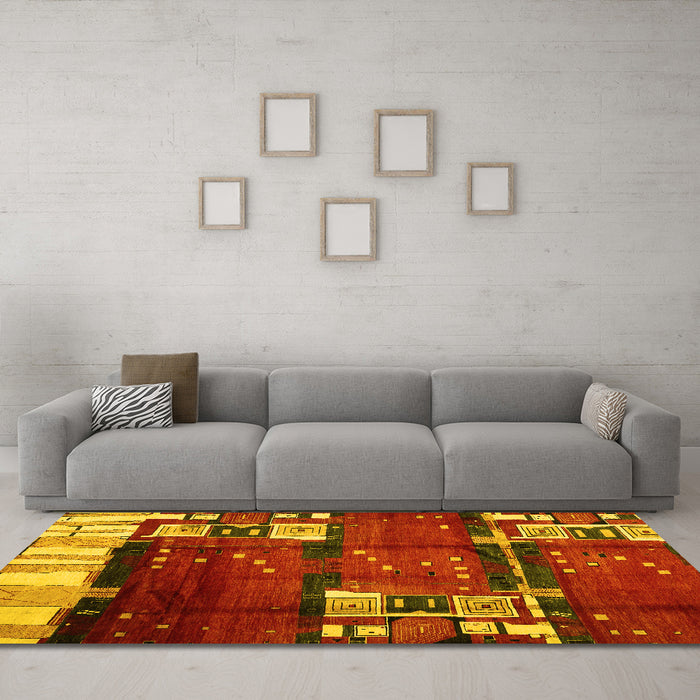 Machine Washable Abstract Yellow Contemporary Rug in a Living Room, wshcon1536yw