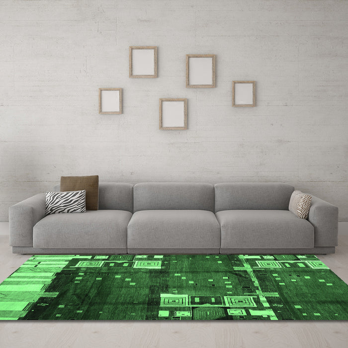 Machine Washable Abstract Emerald Green Contemporary Area Rugs in a Living Room,, wshcon1536emgrn