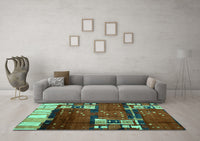 Machine Washable Abstract Turquoise Contemporary Rug, wshcon1536turq