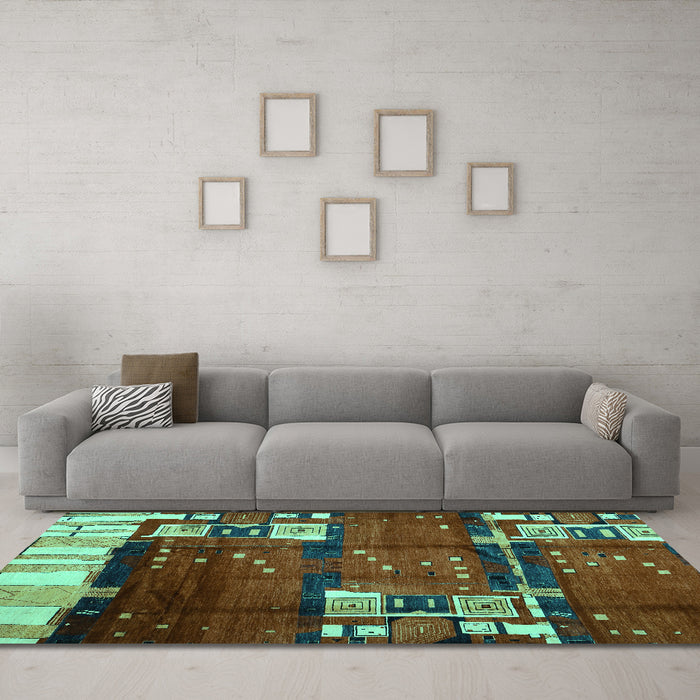 Machine Washable Abstract Turquoise Contemporary Area Rugs in a Living Room,, wshcon1536turq