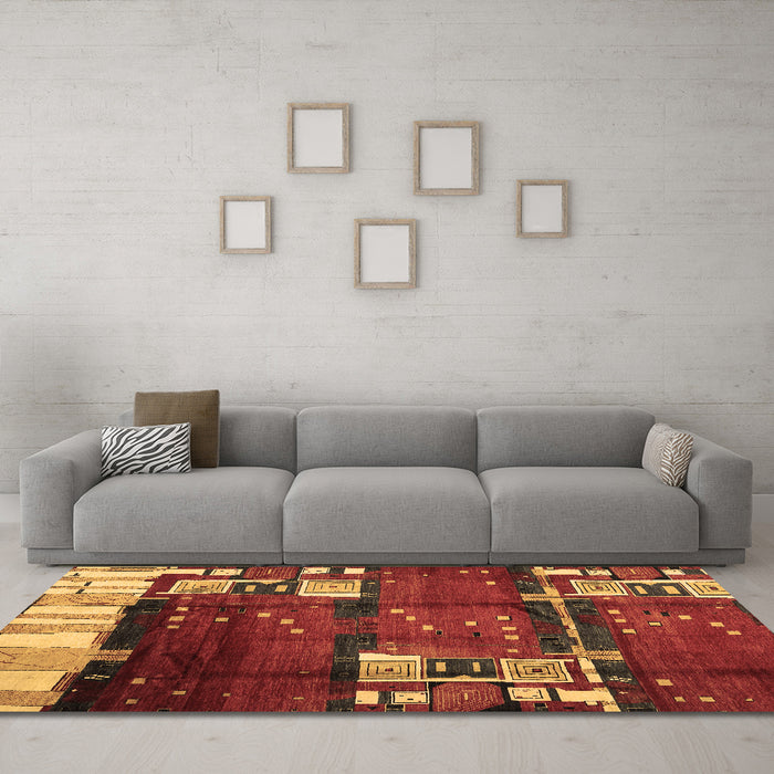 Machine Washable Abstract Brown Contemporary Rug in a Living Room,, wshcon1536brn