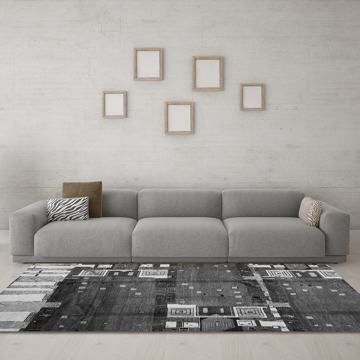 Machine Washable Abstract Gray Contemporary Rug in a Living Room,, wshcon1536gry