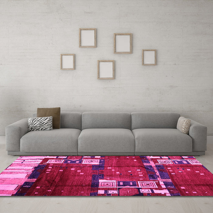 Machine Washable Abstract Pink Contemporary Rug in a Living Room, wshcon1536pnk