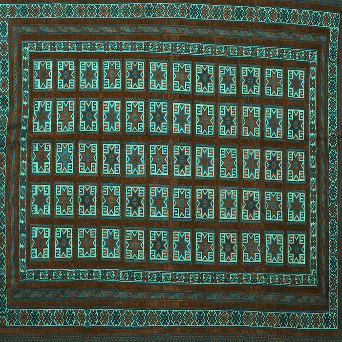 Square Machine Washable Abstract Turquoise Contemporary Area Rugs, wshcon1537turq