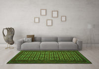 Machine Washable Abstract Green Contemporary Rug, wshcon1537grn