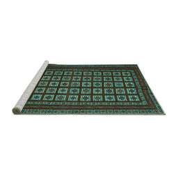Sideview of Machine Washable Abstract Turquoise Contemporary Area Rugs, wshcon1537turq