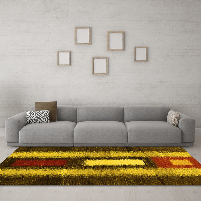 Machine Washable Abstract Yellow Contemporary Rug in a Living Room, wshcon1538yw