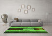 Machine Washable Abstract Green Contemporary Area Rugs in a Living Room,, wshcon1538grn