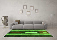 Machine Washable Abstract Green Contemporary Rug, wshcon1538grn