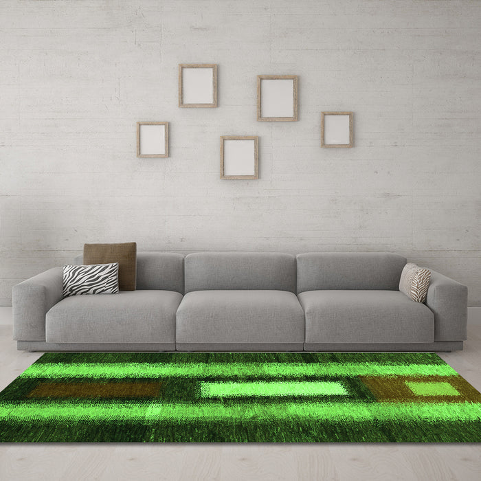 Machine Washable Abstract Green Contemporary Area Rugs in a Living Room,, wshcon1538grn