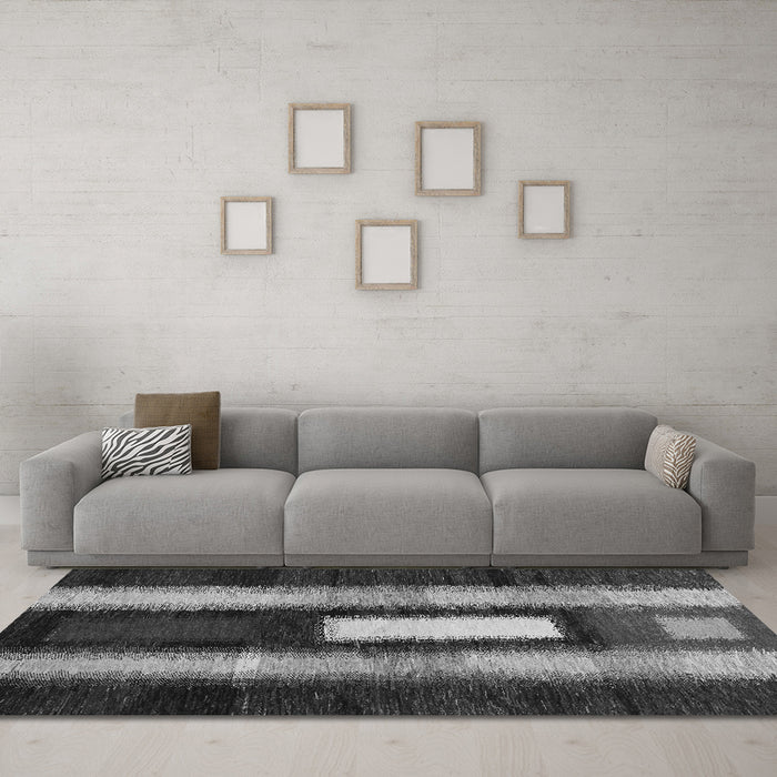 Machine Washable Abstract Gray Contemporary Rug in a Living Room,, wshcon1538gry