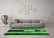 Machine Washable Abstract Emerald Green Contemporary Area Rugs in a Living Room,, wshcon1538emgrn