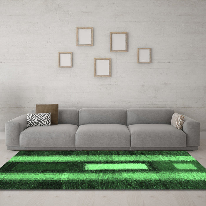 Machine Washable Abstract Emerald Green Contemporary Area Rugs in a Living Room,, wshcon1538emgrn