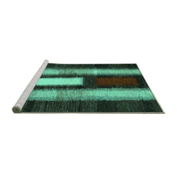 Sideview of Machine Washable Abstract Turquoise Contemporary Area Rugs, wshcon1538turq