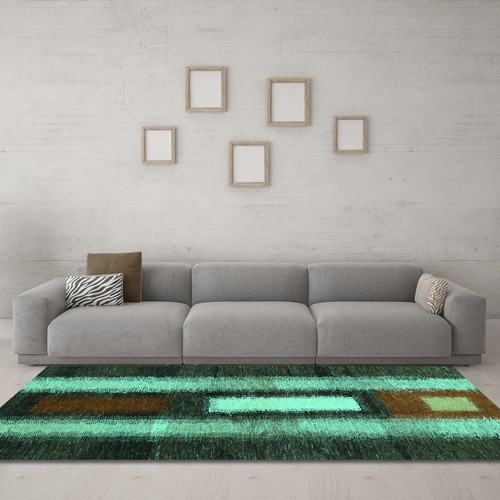 Machine Washable Abstract Turquoise Contemporary Area Rugs in a Living Room,, wshcon1538turq