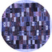 Round Machine Washable Abstract Blue Contemporary Rug, wshcon1539blu