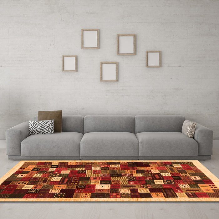 Machine Washable Abstract Orange Contemporary Area Rugs in a Living Room, wshcon1539org
