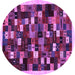 Round Machine Washable Abstract Purple Contemporary Area Rugs, wshcon1539pur