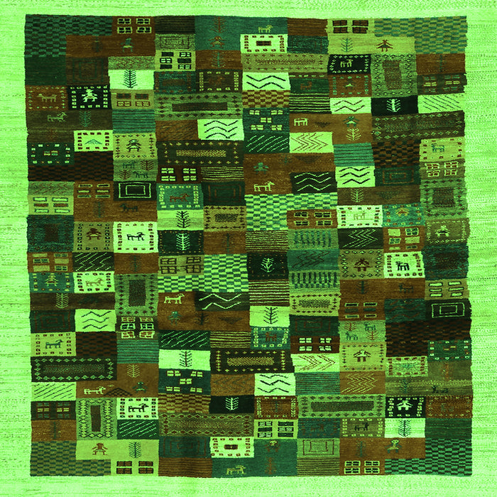 Serging Thickness of Abstract Green Contemporary Rug, con1539grn
