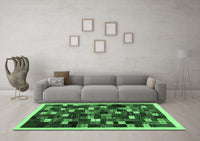 Machine Washable Abstract Emerald Green Contemporary Rug, wshcon1539emgrn