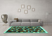 Machine Washable Abstract Turquoise Contemporary Area Rugs in a Living Room,, wshcon1539turq